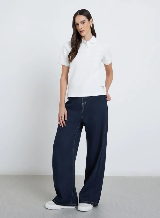 Styli Solid Buttoned Regular Fit Polo T-Shirt